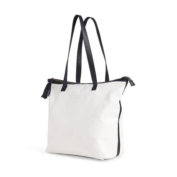 Walter Baker Handbags - Walter Baker Day Tripper White Black Canvas Vegan Leather Tote Bag New 0275S